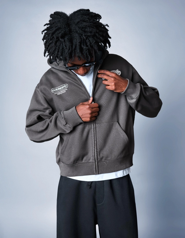 Худи на молнии с капюшоном и принтом