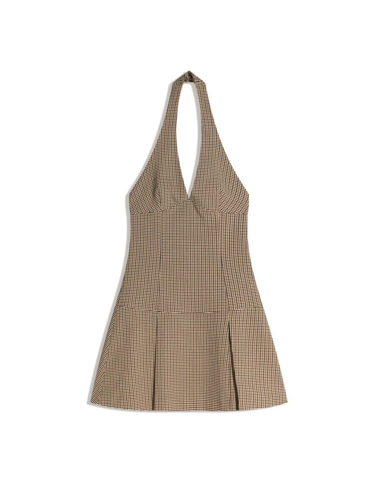 Мини-платье в клетку с горловиной халтер