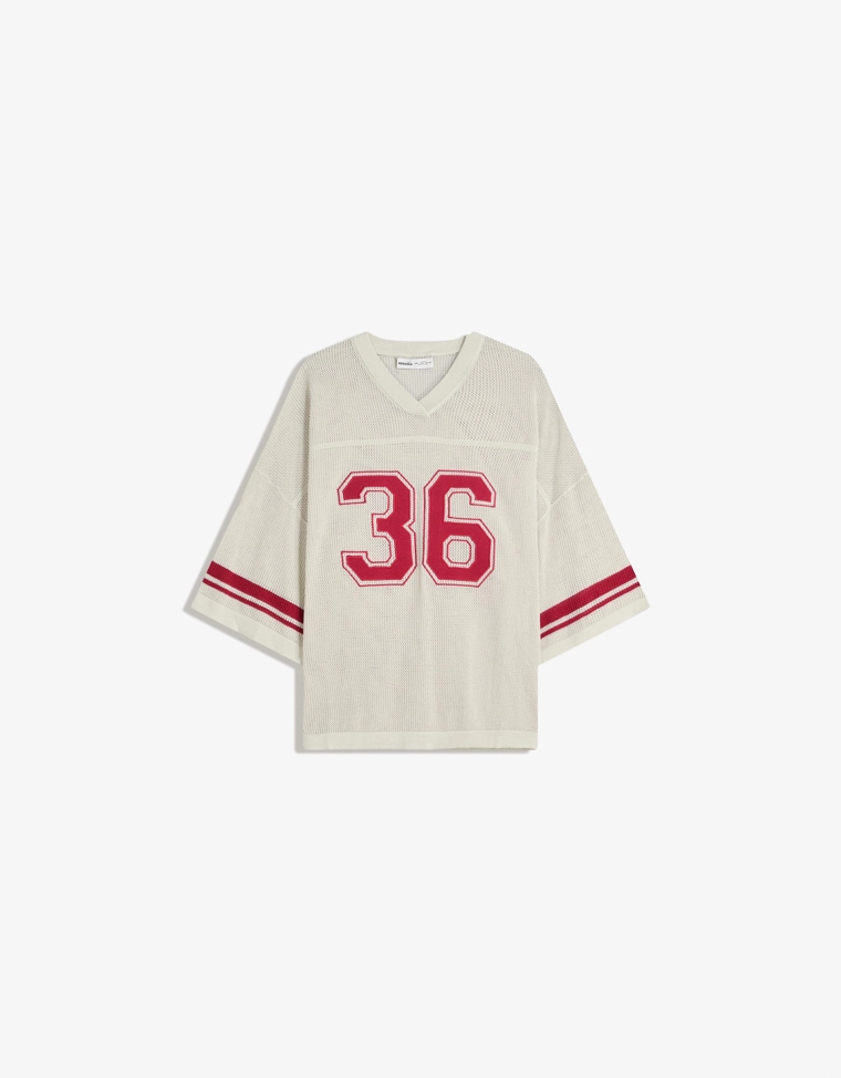 Футболка в спортивном стиле из сетчатой ткани с короткими рукавами