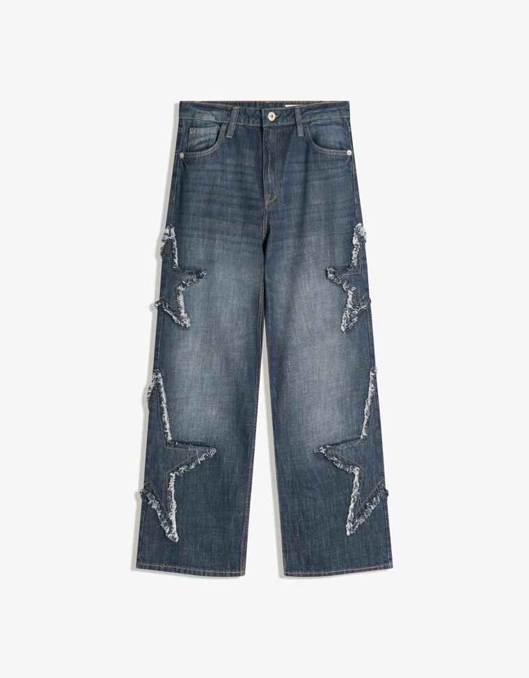 Джинсы baggy с вышитой звездой