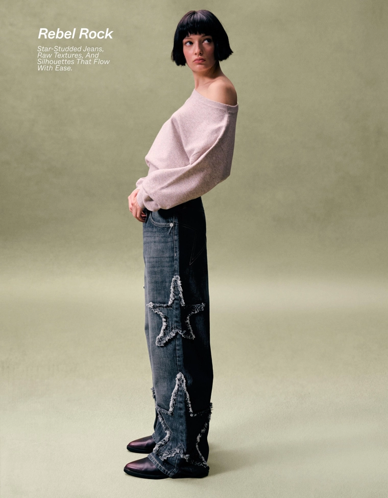 Джинсы baggy с вышитой звездой