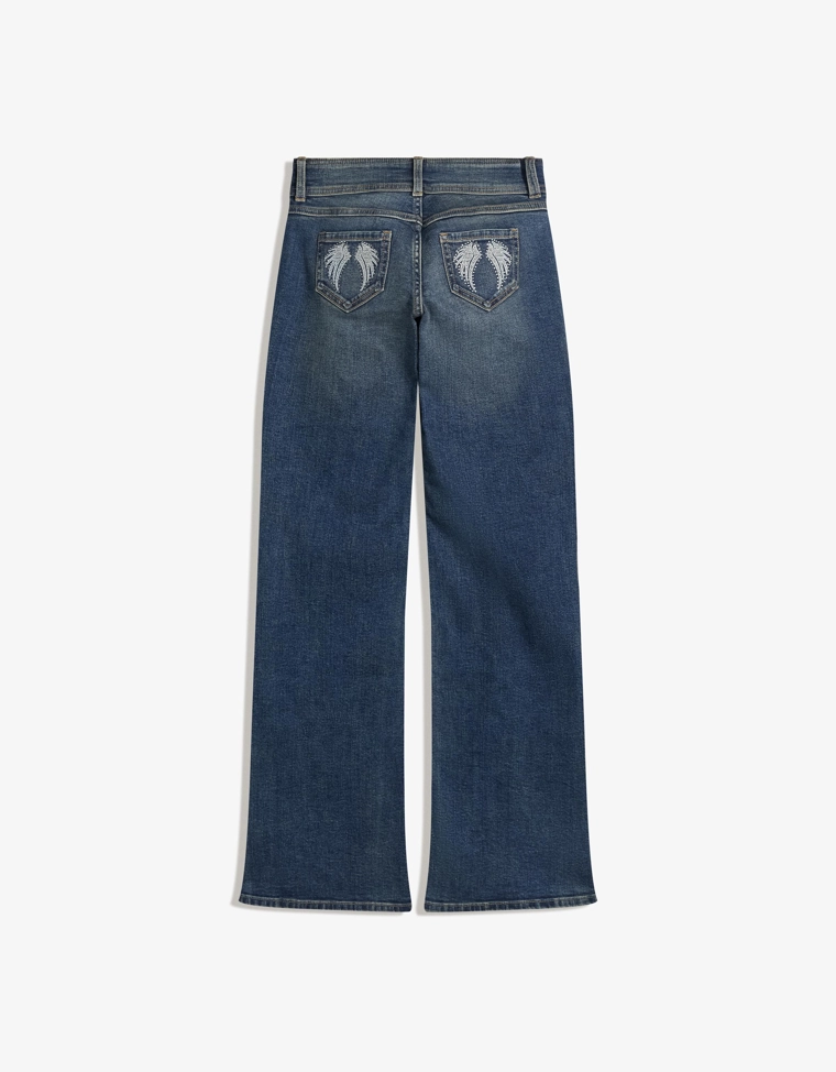 Джинсы клеш с вышивкой и карманами