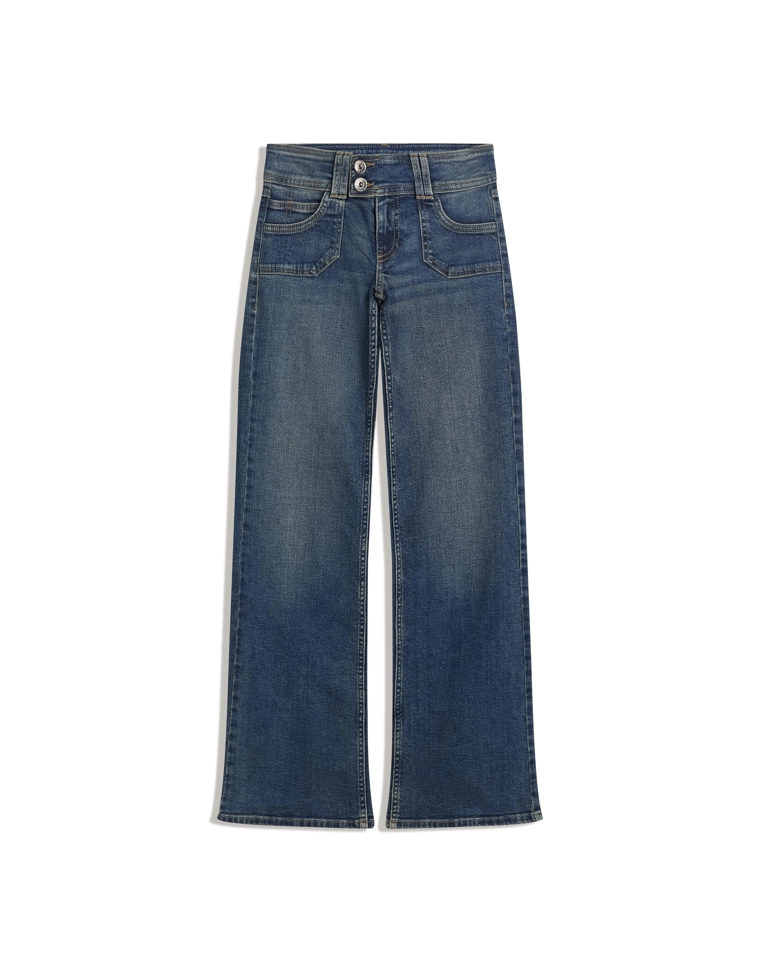 Джинсы клеш с вышивкой и карманами