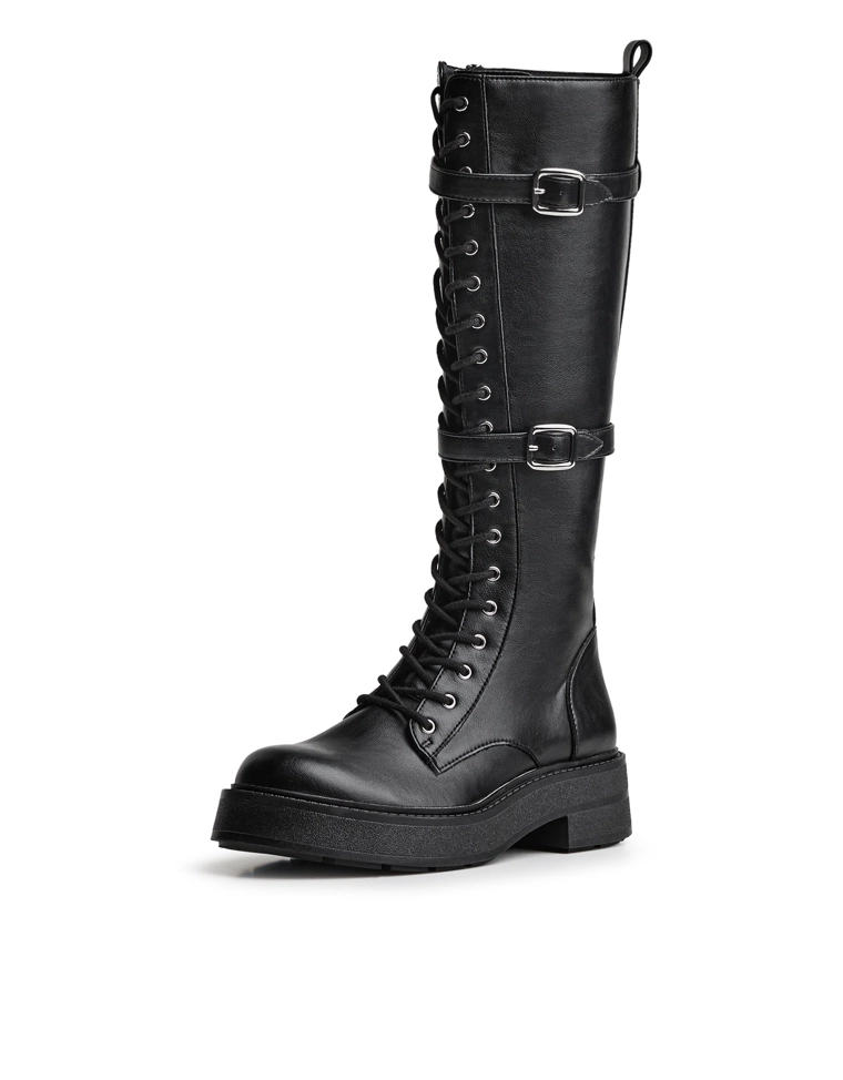 Flat lace-up boots with buckles