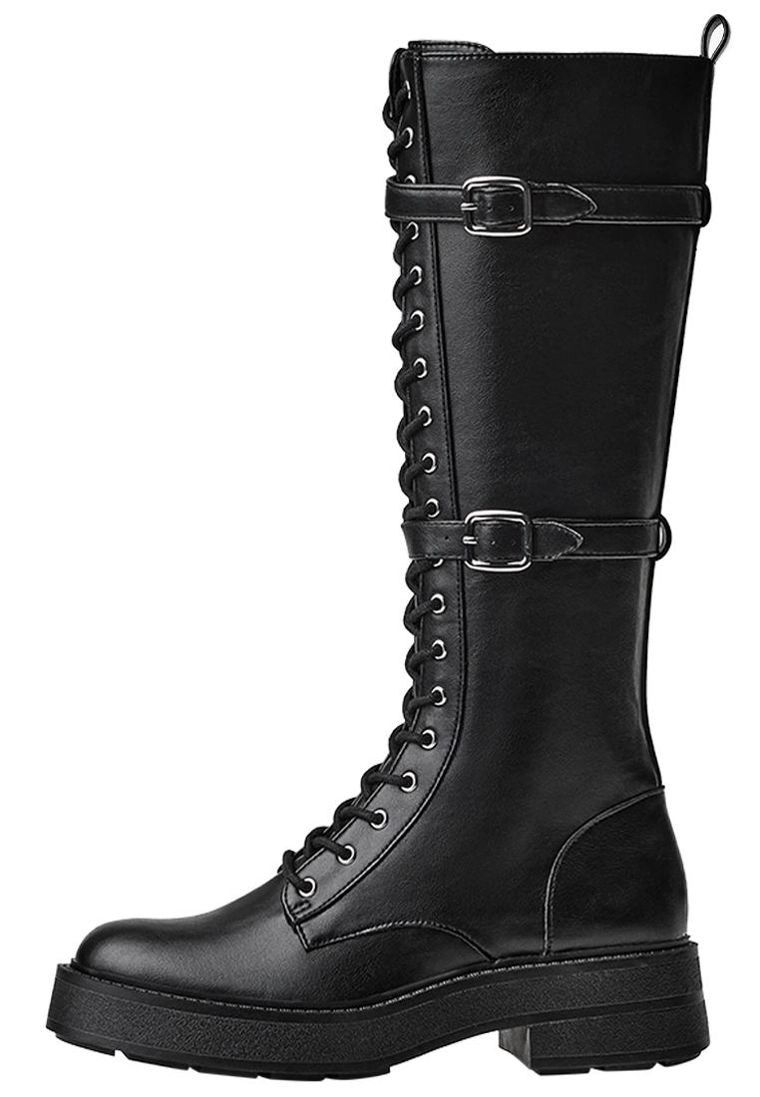 Flat lace-up boots with buckles
