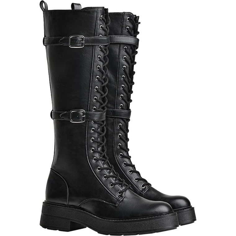 Flat lace-up boots with buckles