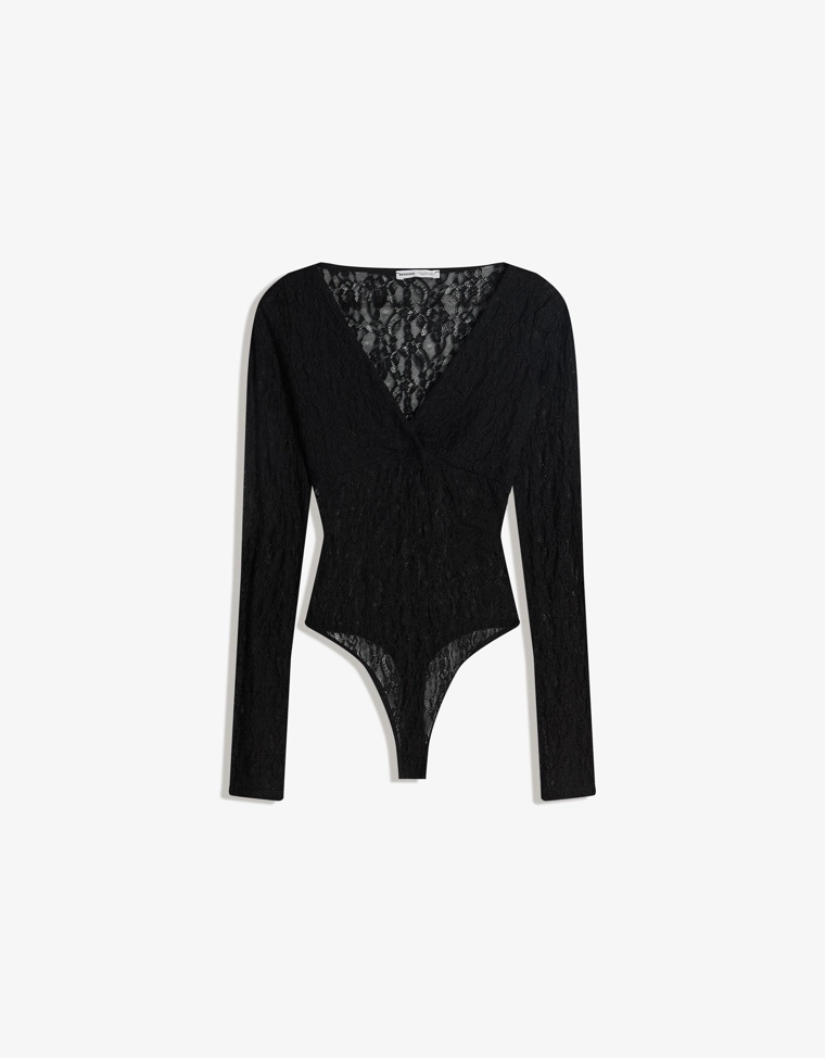 Боди с длинным рукавом из кружева