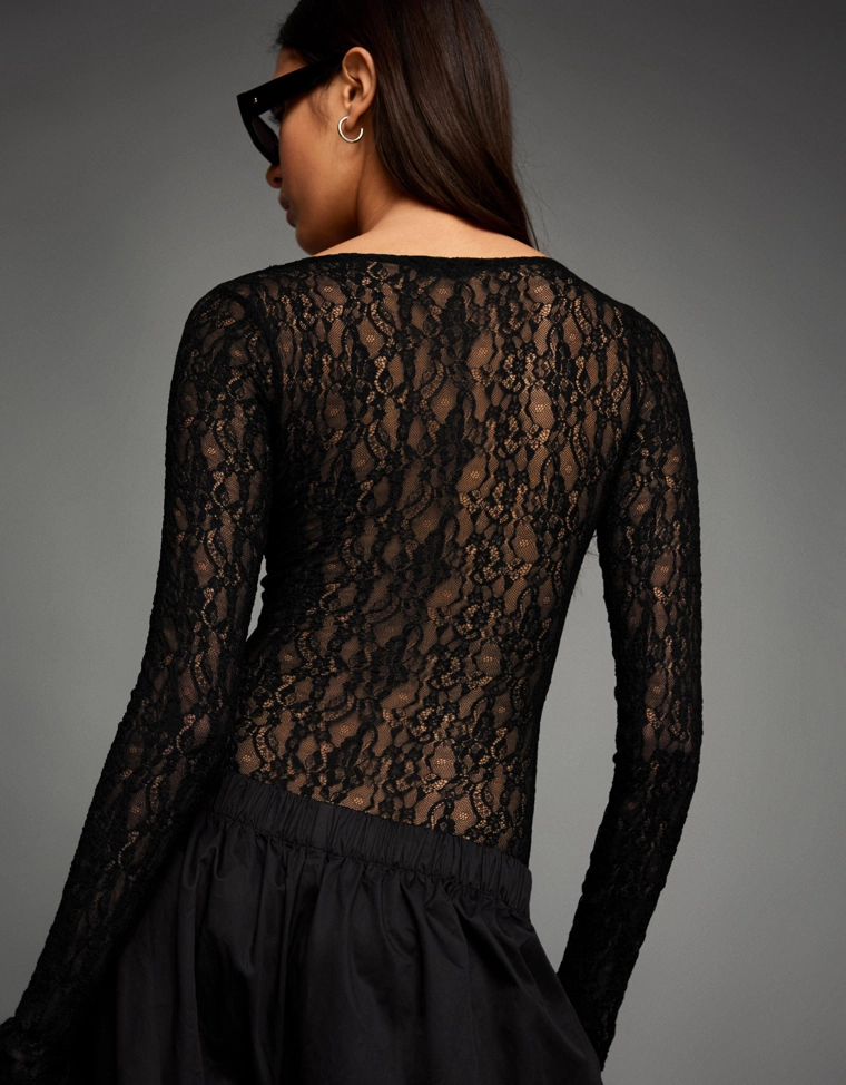 Боди с длинным рукавом из кружева