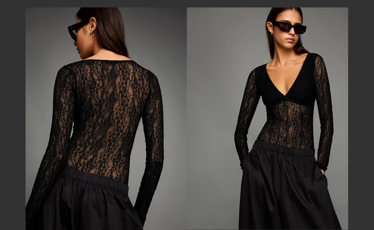 Боди с длинным рукавом из кружева