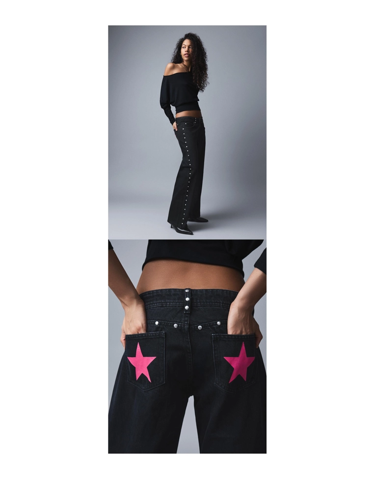 Джинсы свободного кроя с заклёпками-звёздами