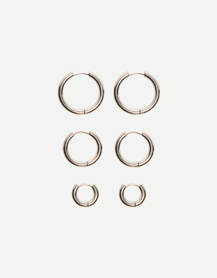 Набор из 6 пар стальных серег-колец