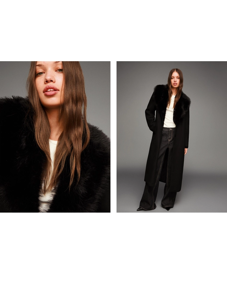 Пальто со съемным воротником из искусственного меха