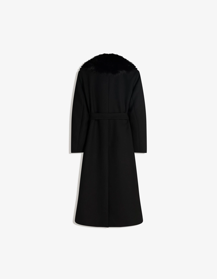 Пальто со съемным воротником из искусственного меха