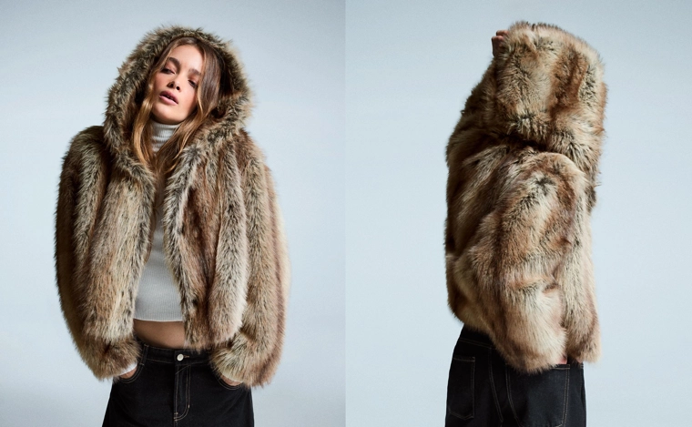 Куртка из искусственного меха с капюшоном