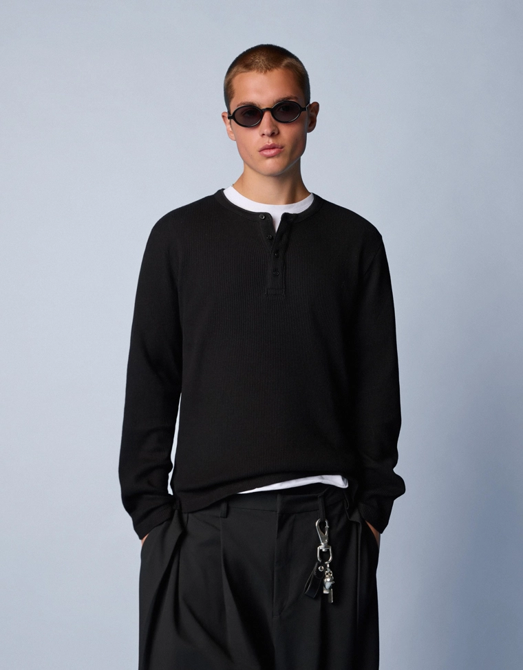 Футболка хенли облегающего кроя с длинными рукавами