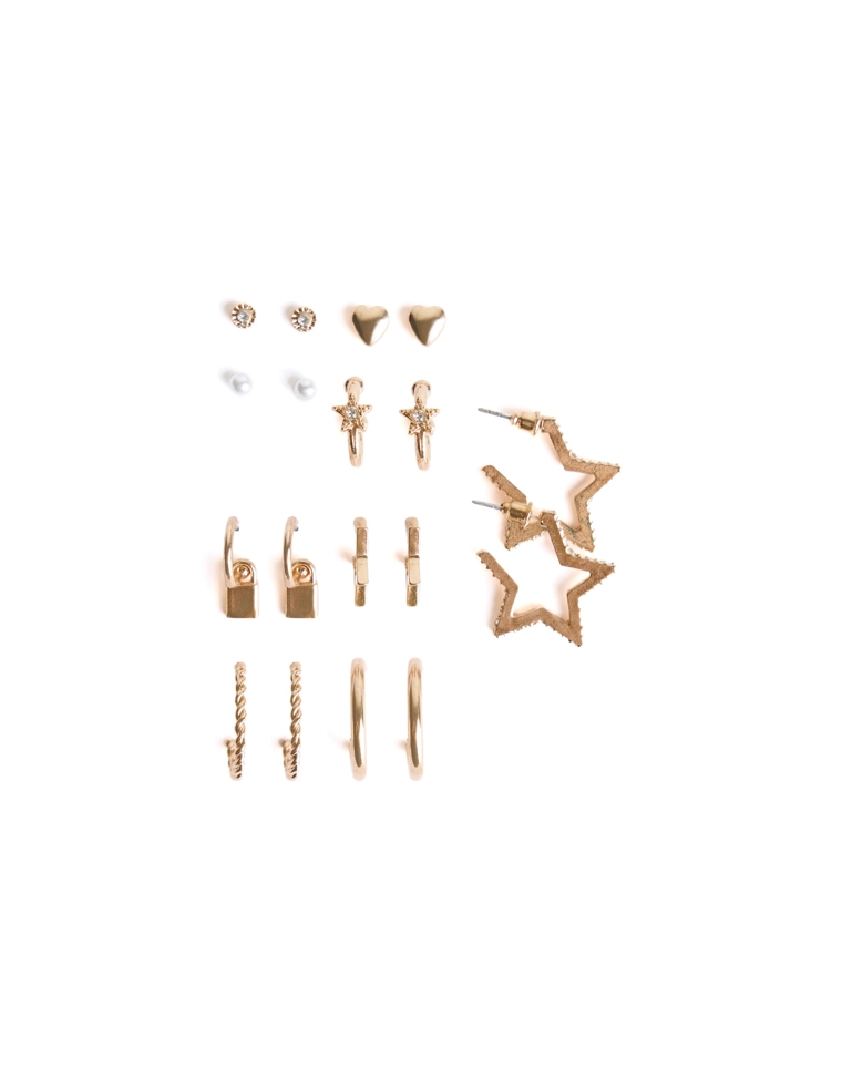 Набор из девяти пар серег со звездами