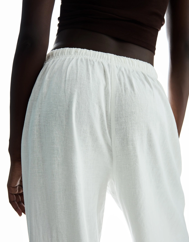 Брюки из смесового льна с эластичным поясом