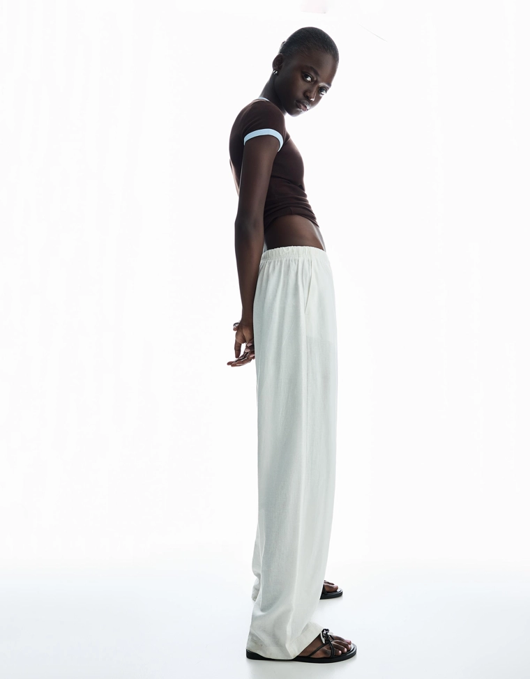 Брюки из смесового льна с эластичным поясом