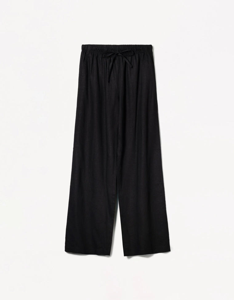 Брюки из смесового льна с эластичным поясом