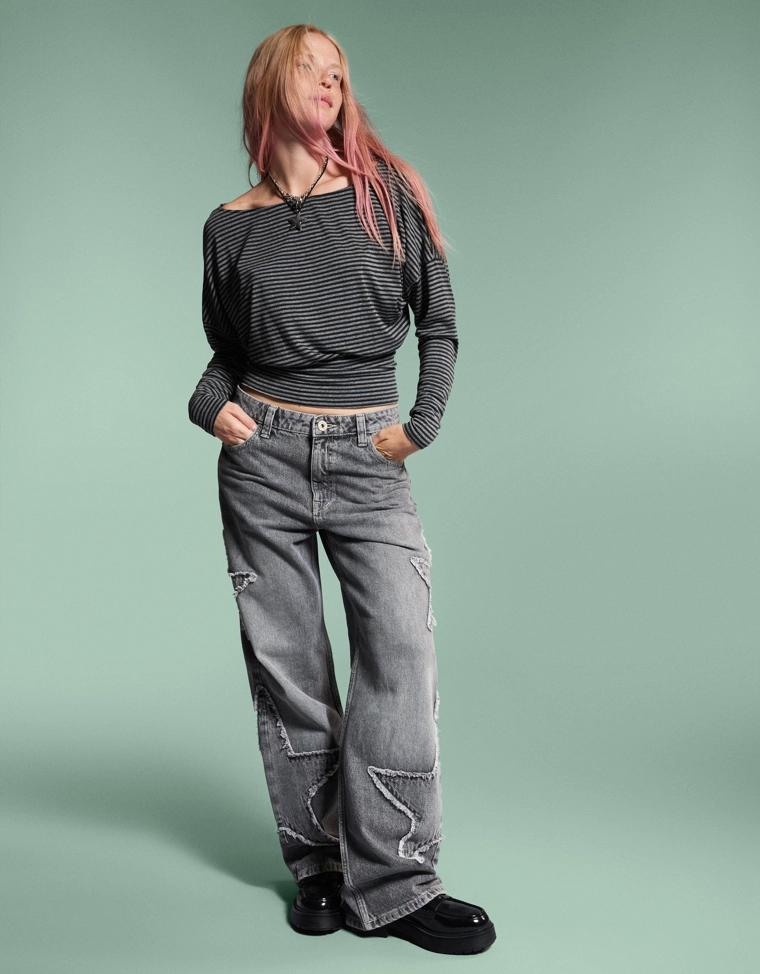 Футболка в полоску с длинными рукавами и поясом