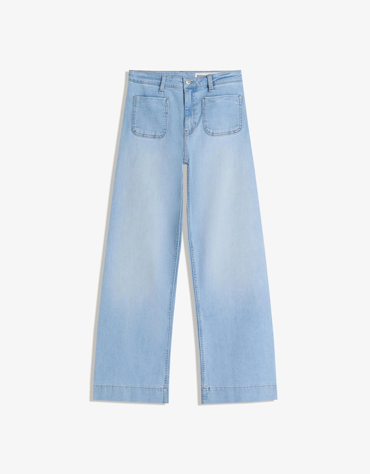 Джинсы широкие с высокой талией без швов и карманов