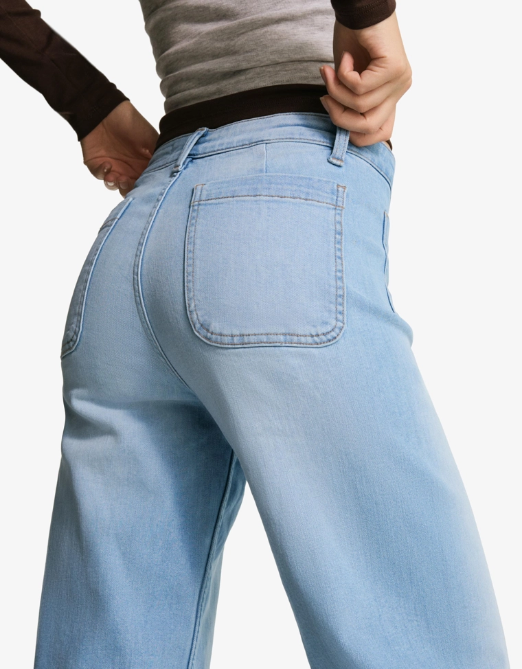 Джинсы широкие с высокой талией без швов и карманов