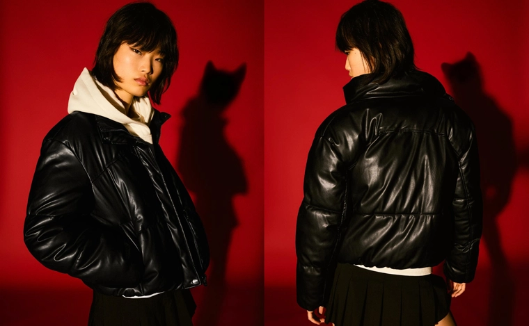 Пуховик из искусственной кожи