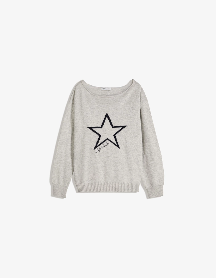 Свитер с вырезом «лодочка» и принтом