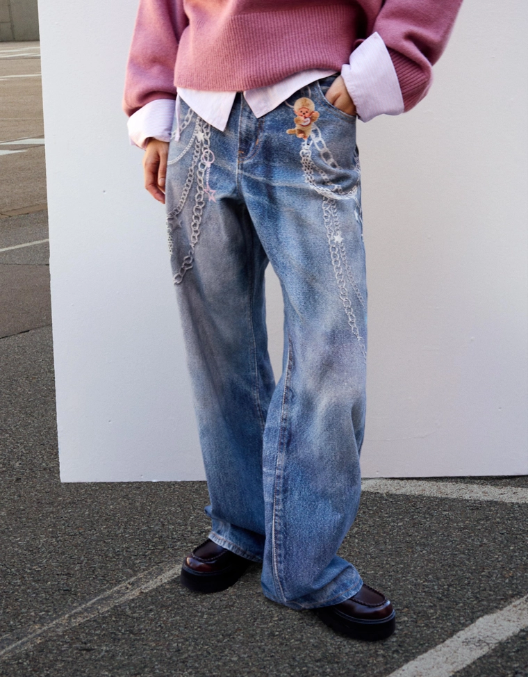 Джинсы Monchhichi свободного кроя с принтом