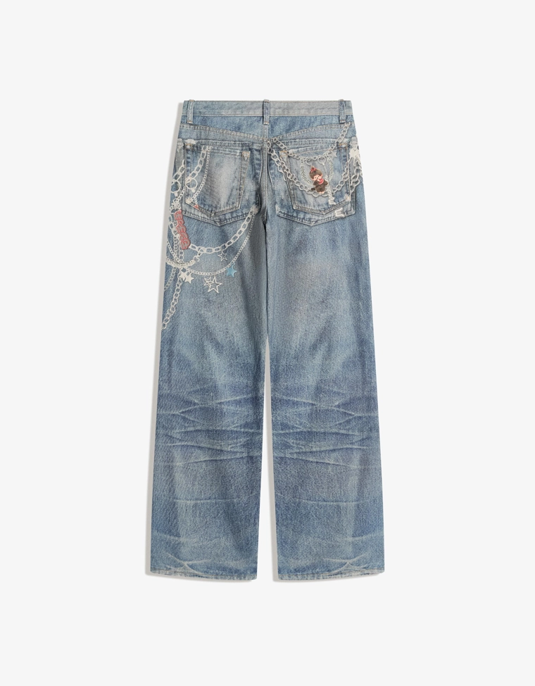 Джинсы Monchhichi свободного кроя с принтом