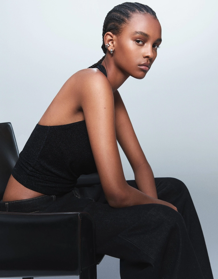 Топ с горловиной халтер, драпированным вырезом и блестящим эффектом