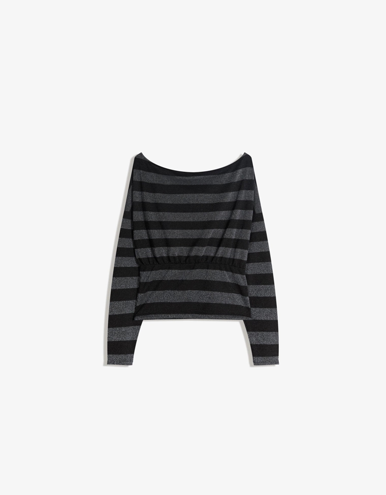Футболка асимметричного кроя в полоску с длинными рукавами