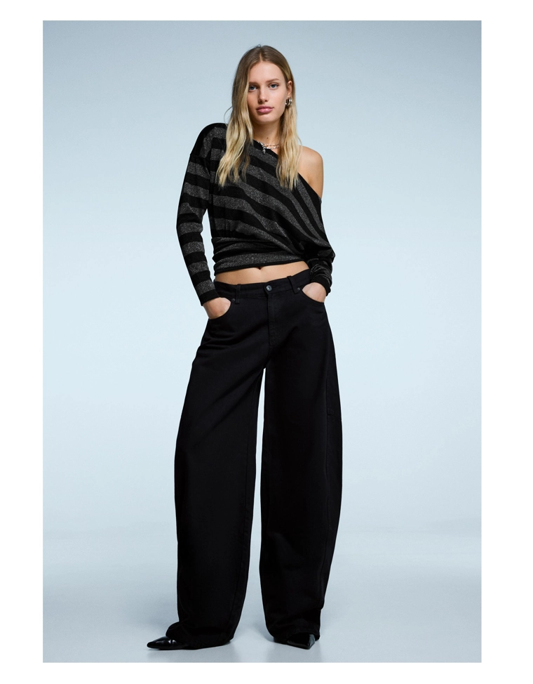 Футболка асимметричного кроя в полоску с длинными рукавами