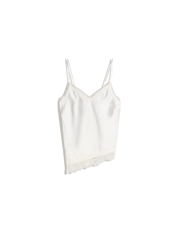 Топ на бретелях из сатина с асимметричным кружевом