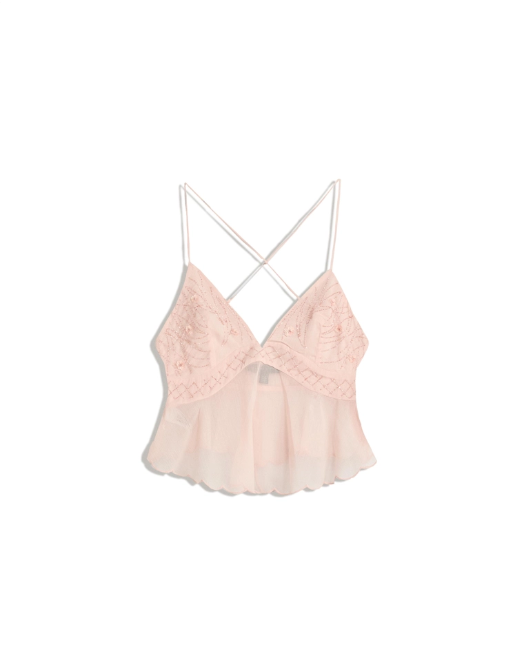 Укороченный топ на бретелях с вышивкой