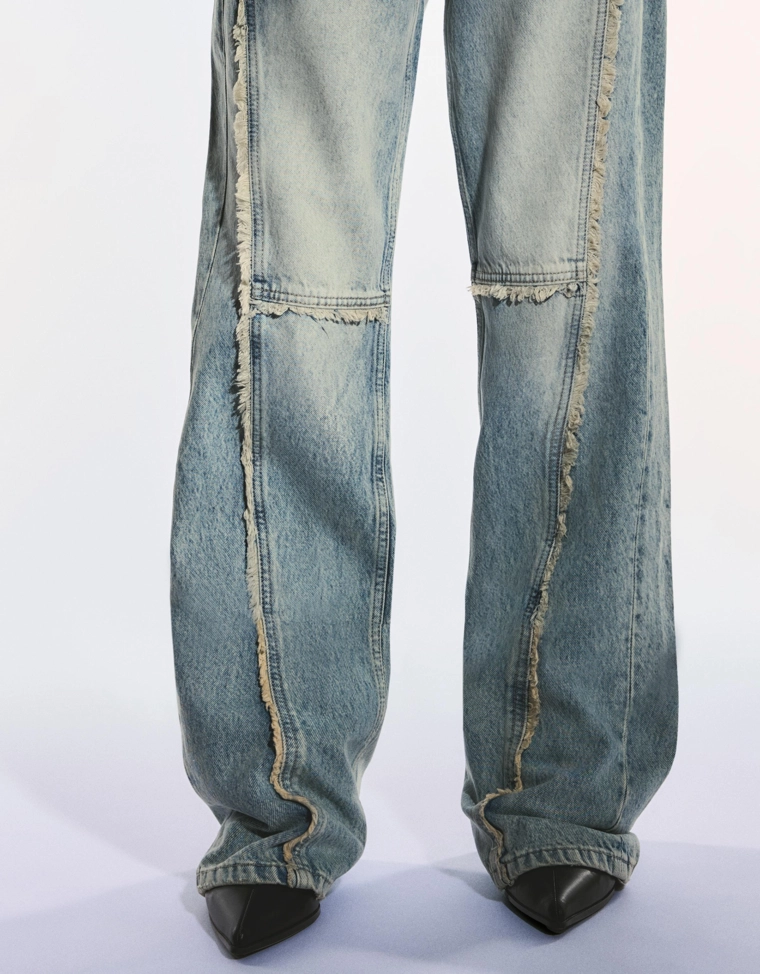 Low waist baggy jeans with fringing