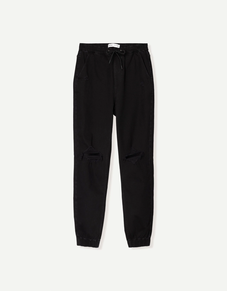 Джинсы джоггеры с разрезами