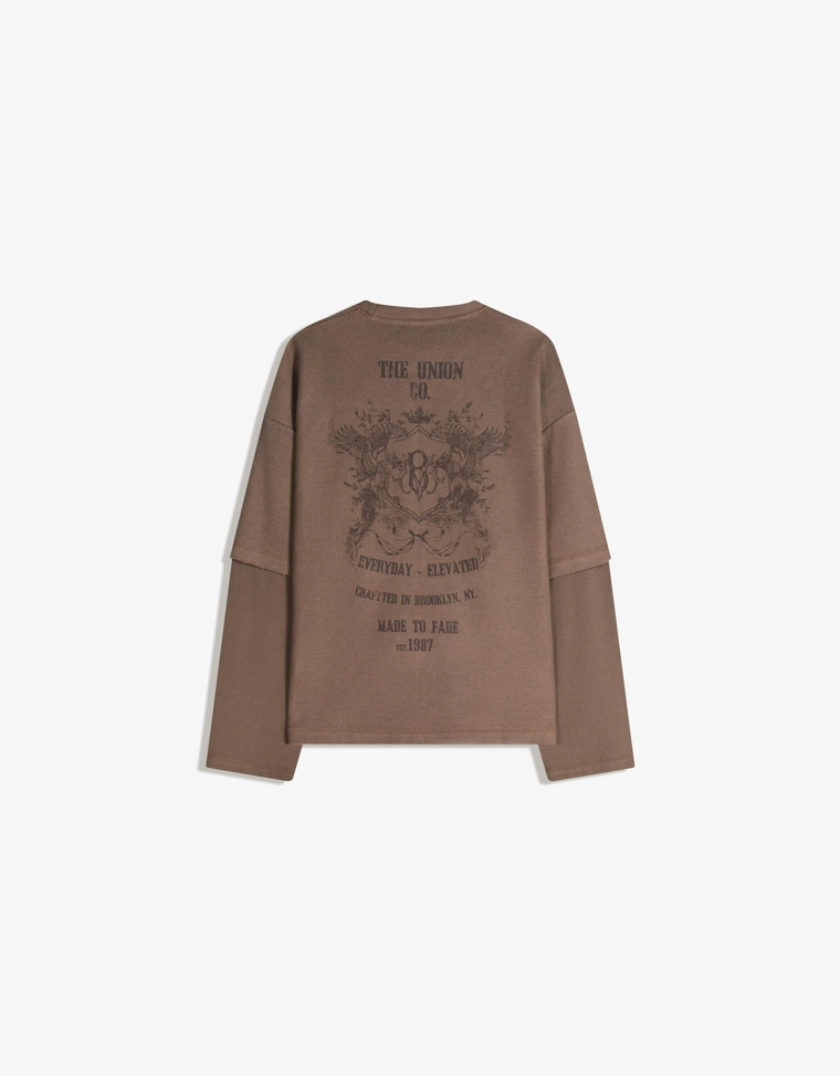 Свитер с двойным рукавом и принтом