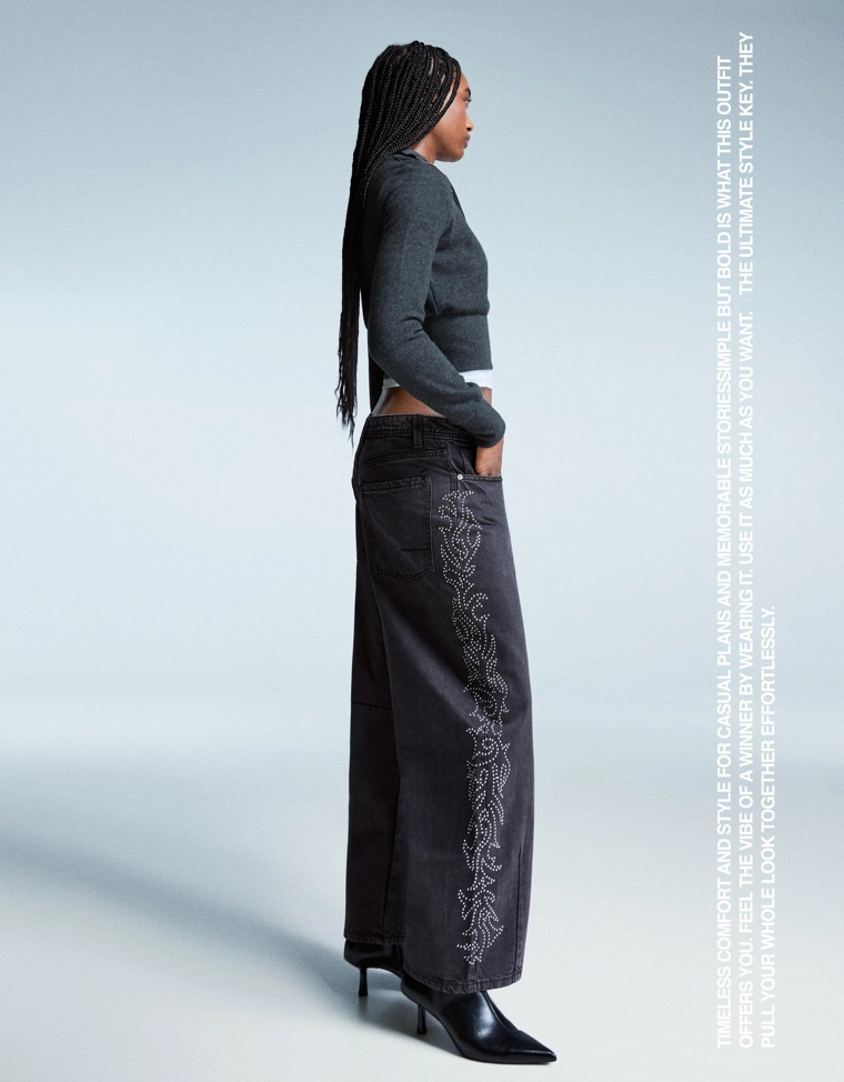 Брюки barrel с блестящей деталью