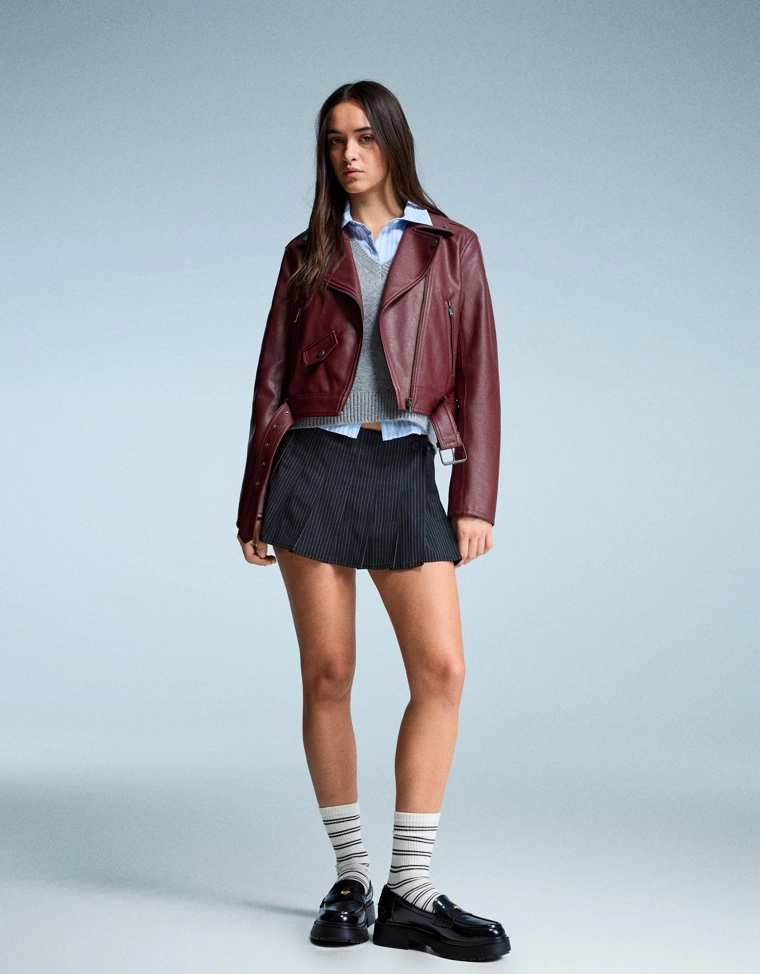 Куртка в байкерском стиле из искусственной кожи