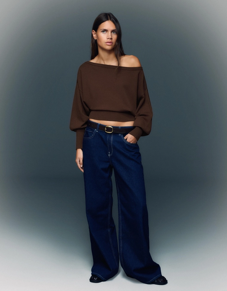 Асимметричный свитер с низом в рубчик