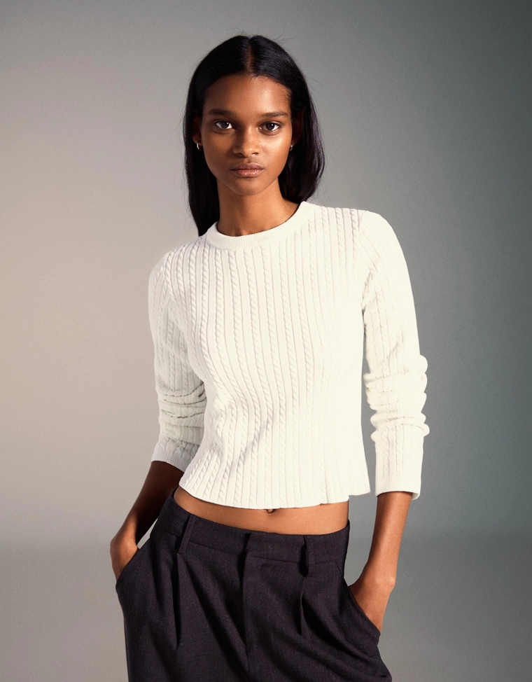 Свитер с узором «Косы» из синели