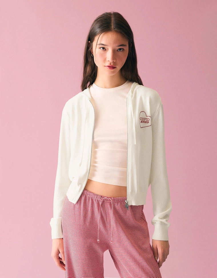 Худи на молнии с капюшоном и принтом