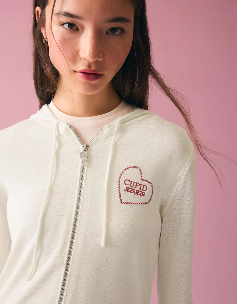 Худи на молнии с капюшоном и принтом