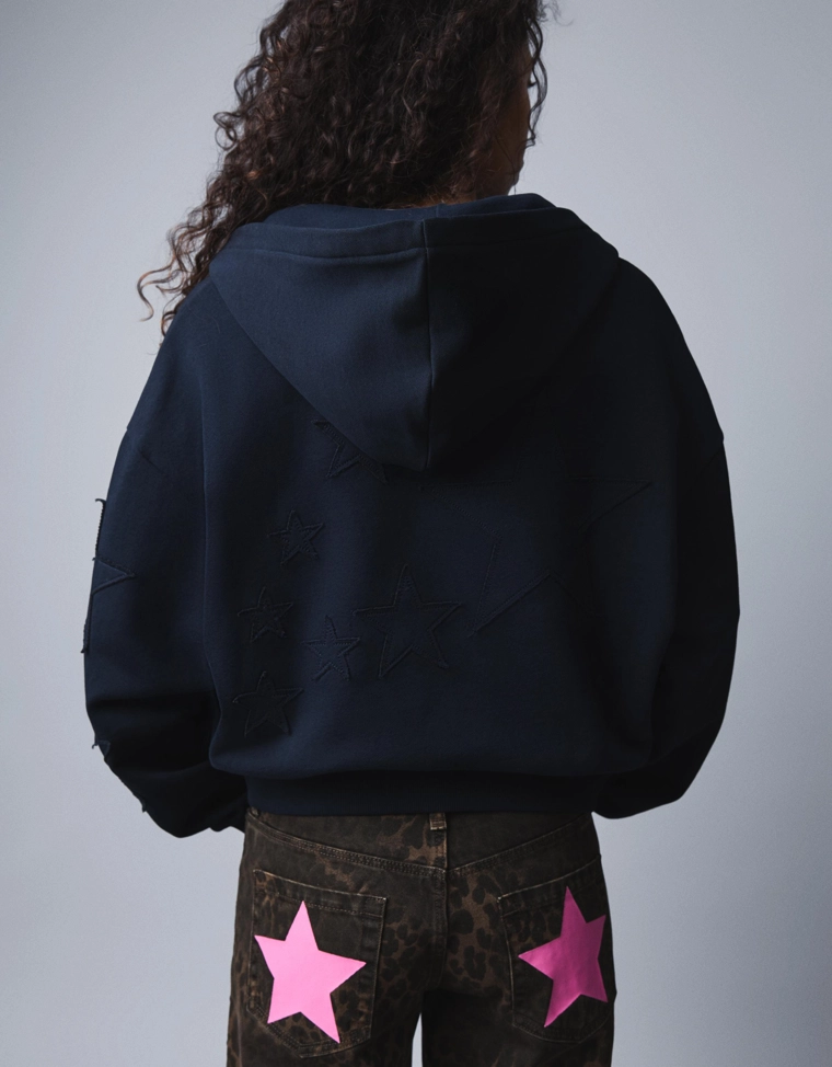 Худи на молнии с капюшоном и вышивкой