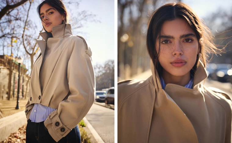 Укороченный тренч с рукавами-фонариками