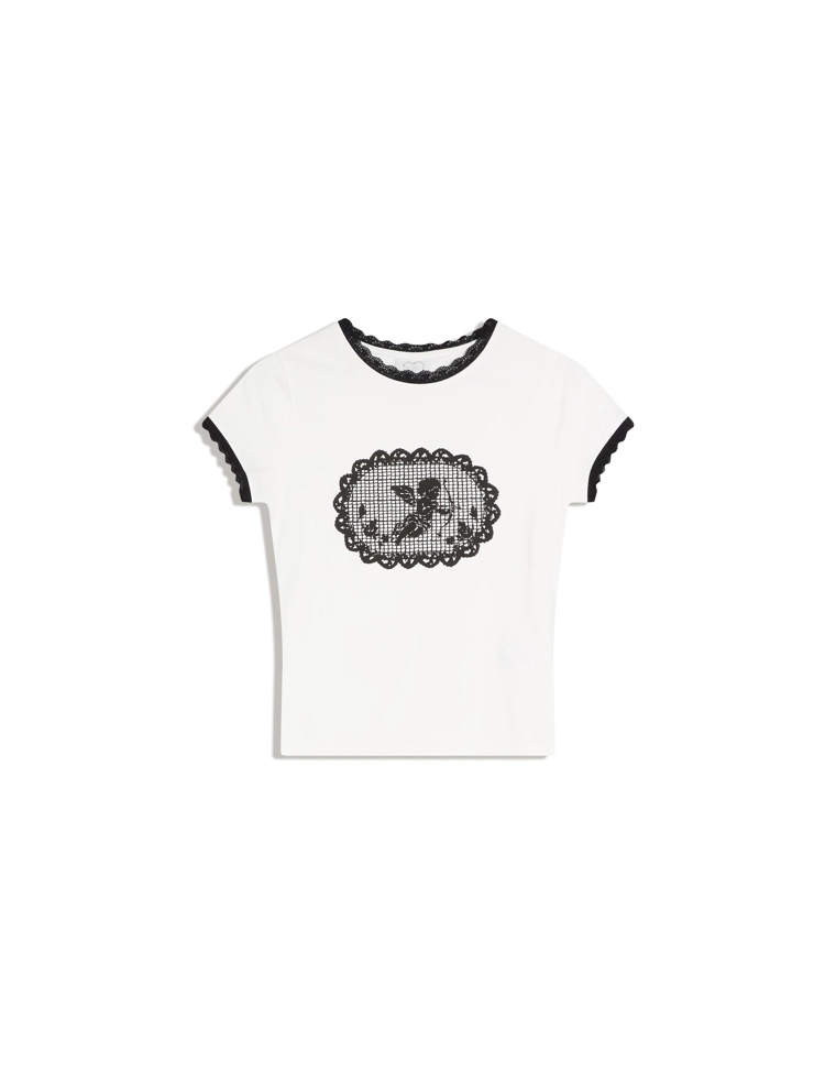 Футболка с короткими рукавами, контрастными вставками и кружевом