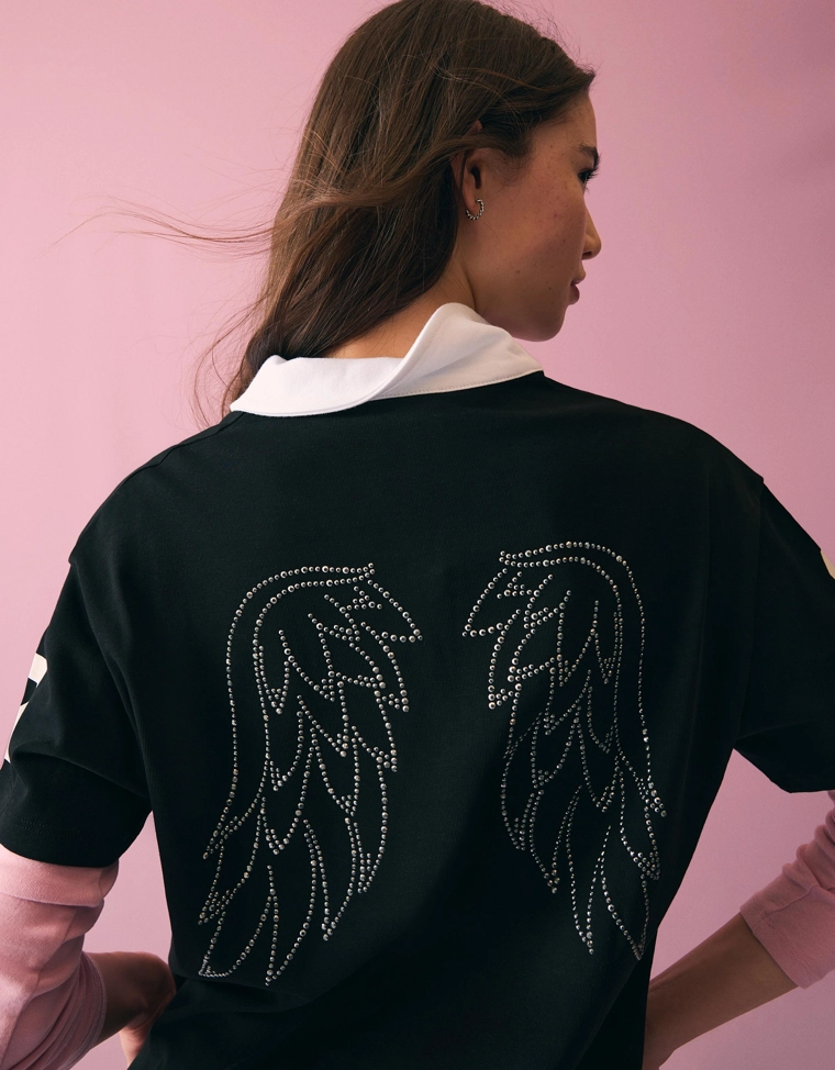 Футболка поло с принтом и стразами