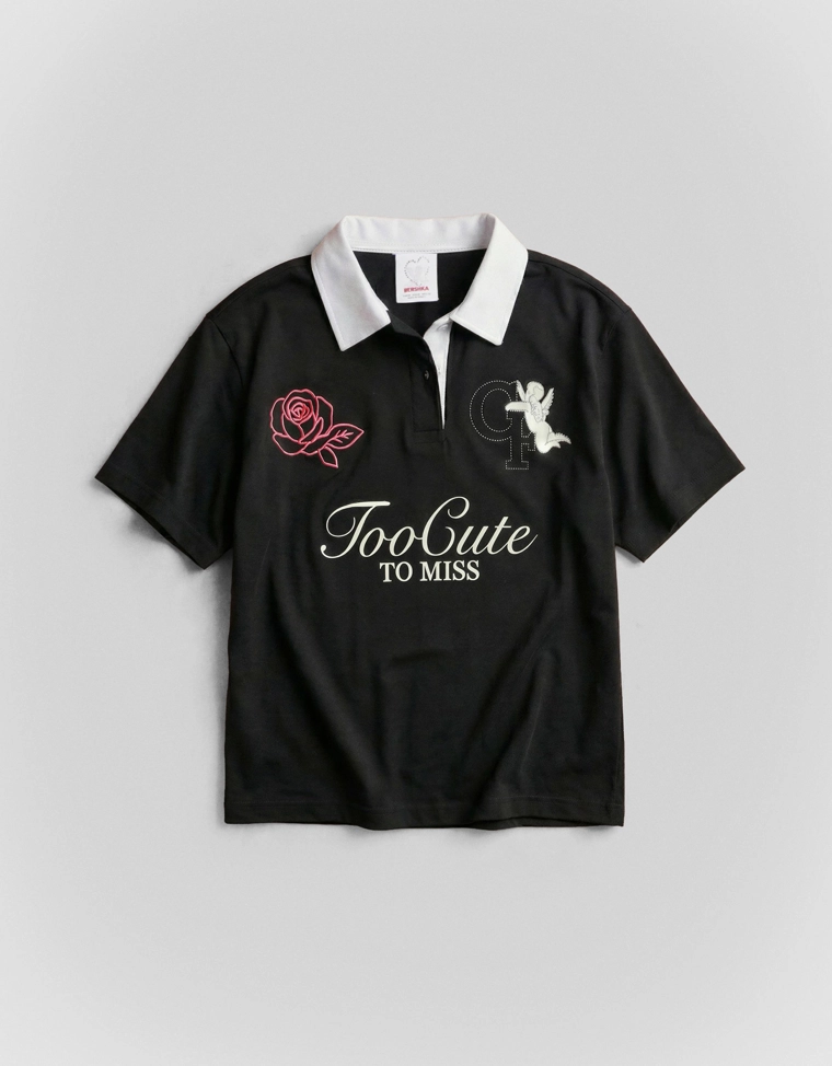 Футболка поло с принтом и стразами