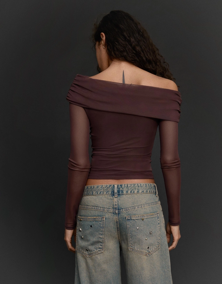 Асимметричный лонгслив из полупрозрачной ткани